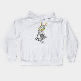 Bobtail BunnyCat: Silver Tabby (Yellow) Kids Hoodie